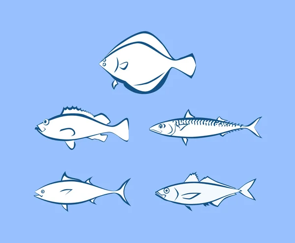 Icons of Sea Fish — Stock Illustration Icons of Sea Fish Stock Vector