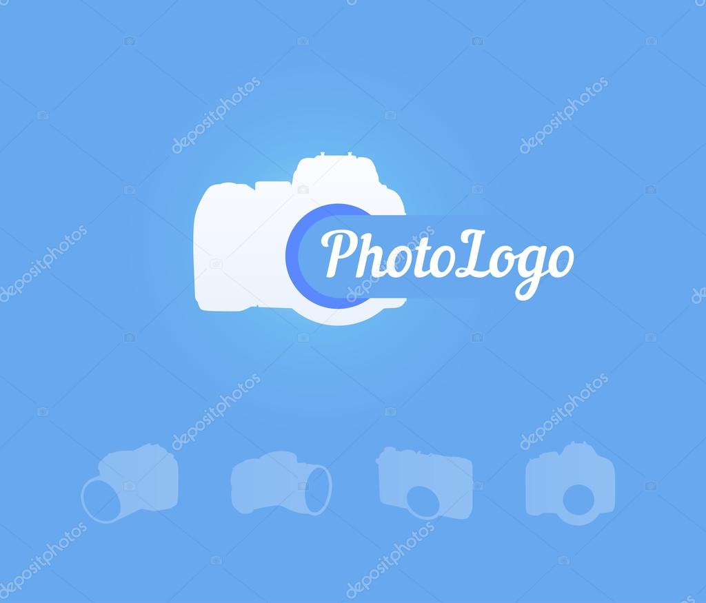 Camera Logo on blue background, Vector Illustration