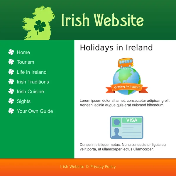 Webdesign for site about Ireland — Stock Vector