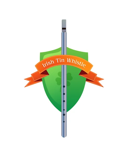 Irish Tin Whistle on Shield — Stock Vector
