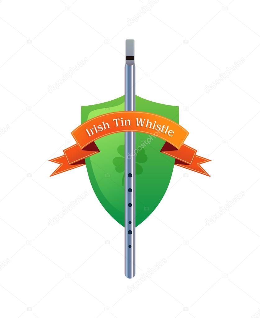 Music Coat of arms with Irish Tin Whistle, Vector Illustration