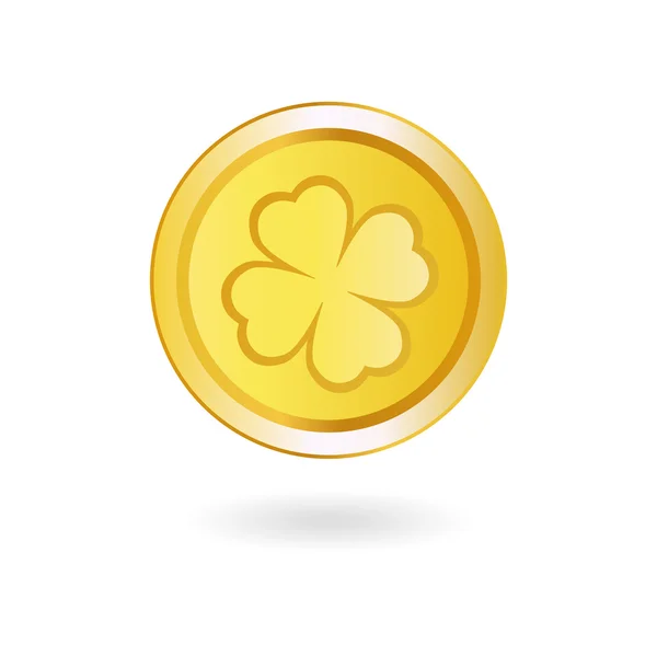 Gouden munt met Ierse Shamrock — Stockvector