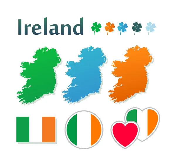 Set di icone con bandiere e mappa di Irlanda — Vettoriale Stock