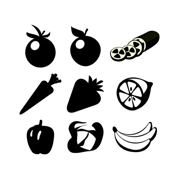 Iconos de frutas y verduras — Vector de stock