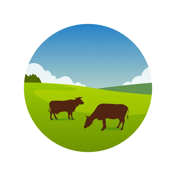 Wiese mit grasenden Kühen — Stockvektor