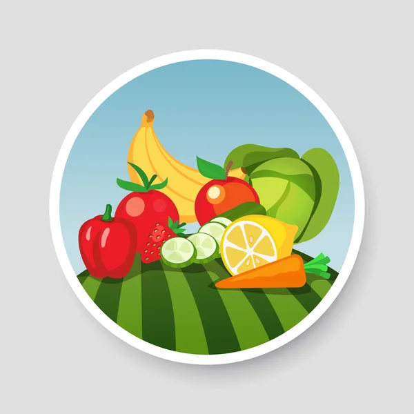 Colorido emblema de verduras y frutas — Vector de stock