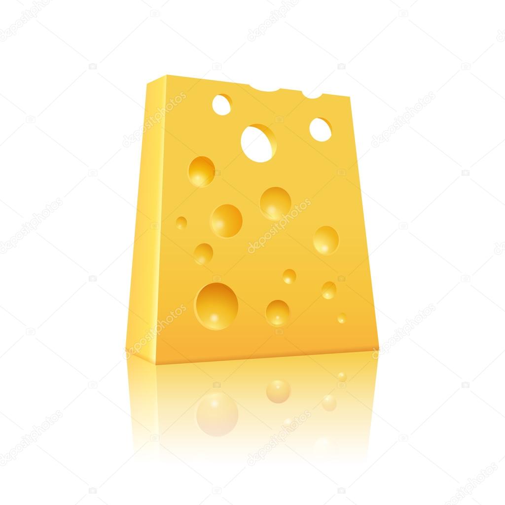 Icon of Maasdam - Cheese with holes on reflect surface, Vector Illustration isolated on white background
