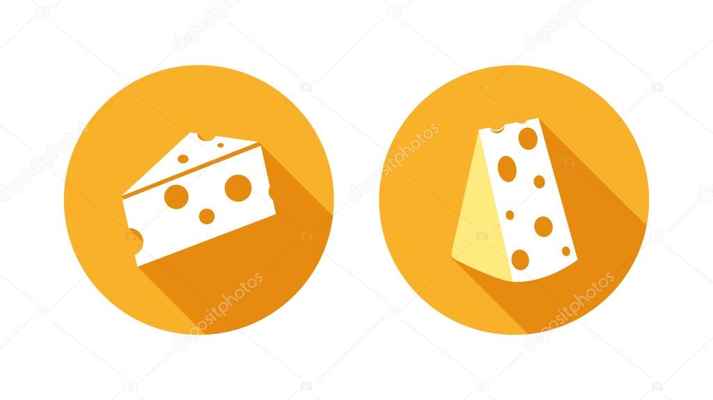 Set of Icons with Swiss Cheese Maasdam, Vector Illustrations orange color isolated on white background