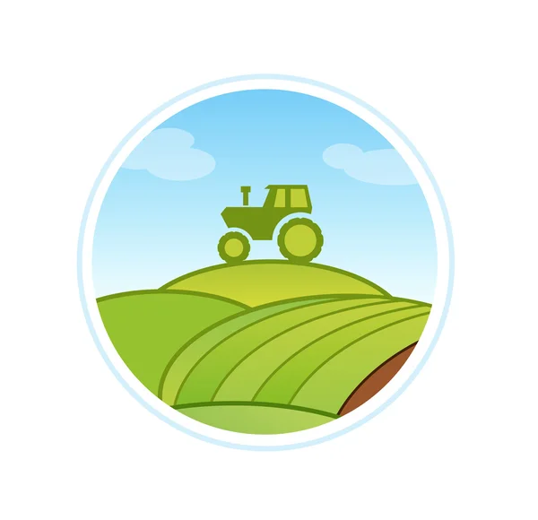 Tractor en el campo — Vector de stock