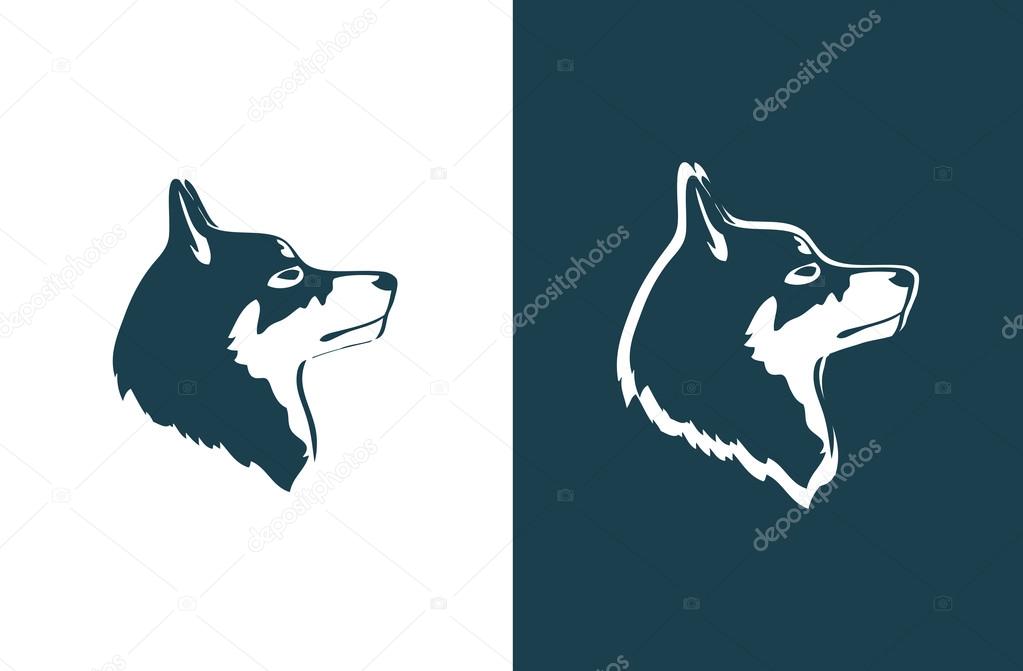 Logo with Hunting dog - Laika on white and dark background isolated, Vector Illustration