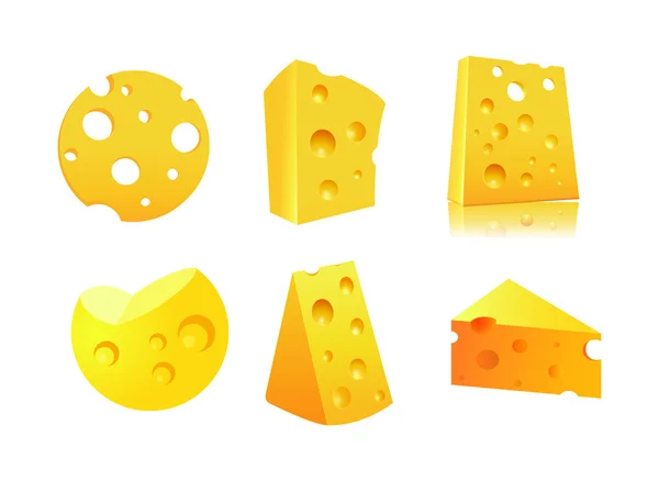 Conjunto de trozos de Queso con agujeros — Vector de stock