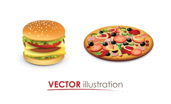 Grand hamburger et pizza italienne — Image vectorielle