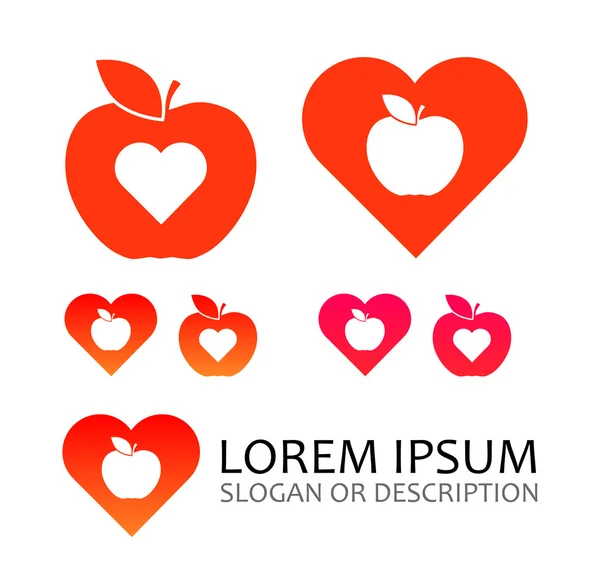 Logo con signo de manzana y corazones — Archivo Imágenes Vectoriales