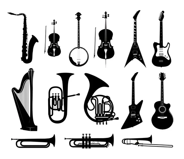 Sylwetki instrumentów muzycznych — Wektor stockowy