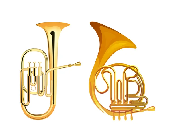 Franse hoorn en Tuba — Stockvector