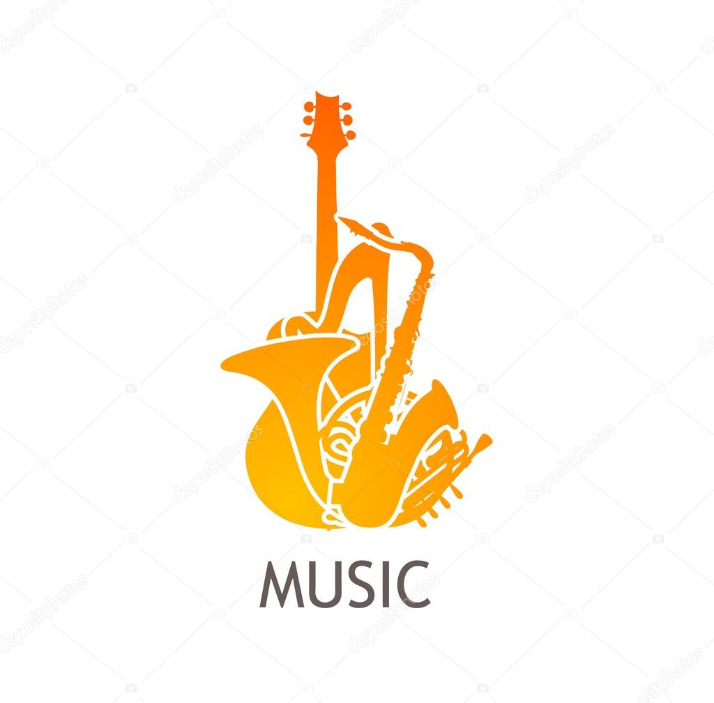 Logo for Music Company with Orange Instruments, Vector Illustration isolated on white background