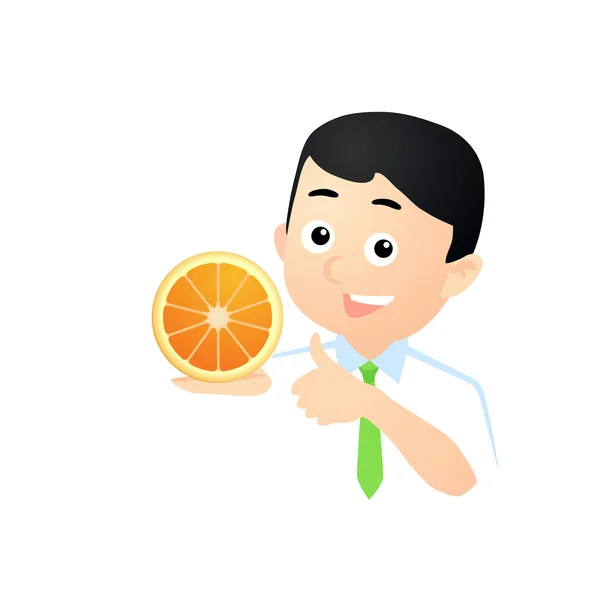 Uomo felice con Arancione — Vettoriale Stock