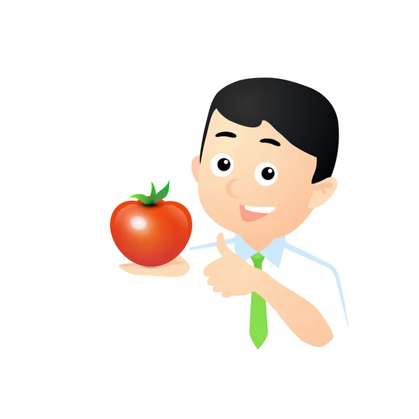 Homem feliz com tomate — Vetor de Stock