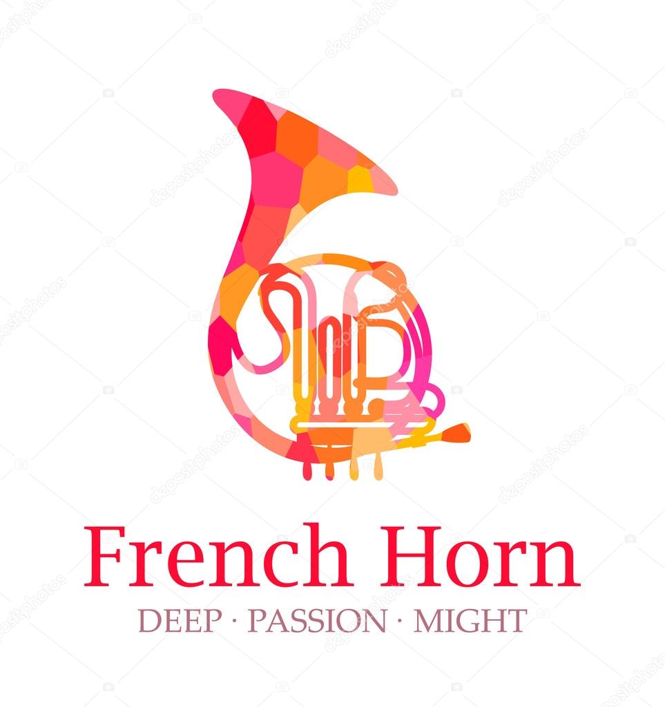 French Horn Silhouette Vector, Logo of Musical Instrument with caption.