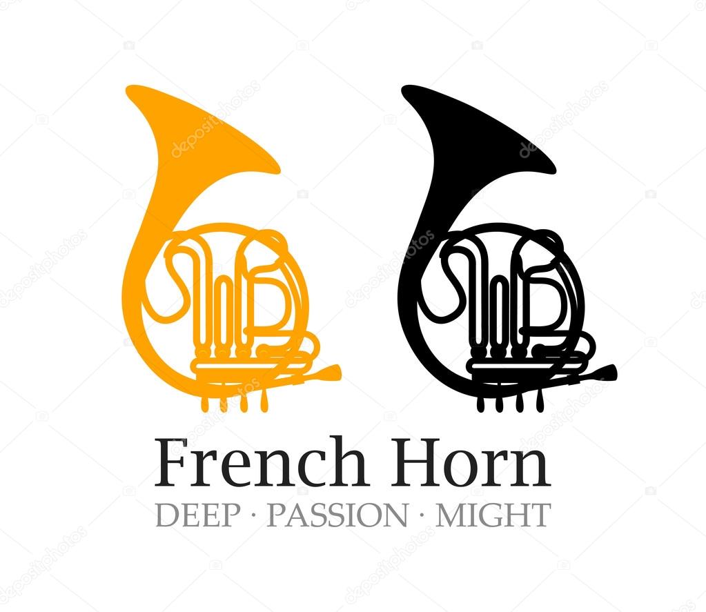 Logo with French Horn Silhouette,Vector Illustrations of Musical Instrument with caption.