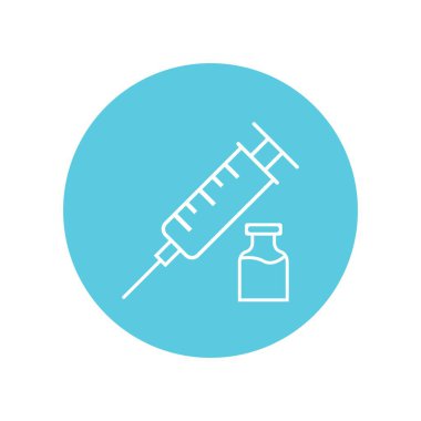 Aşı doğrusal simgesi. Şişeli şırınga. Genel soğuk algınlığı önleme yöntemi. Bağışıklık aşısı. İlaç ve eczane. İnce çizgili çizim. Contour sembolü. Vektör izole çizim. Düzenlenebilir vuruş