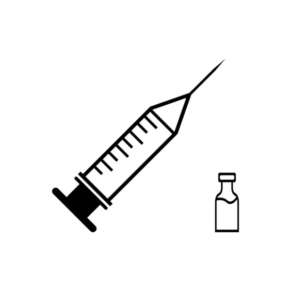 Линейный Значок Вакцинации Шприц Флаконом Обычная Простуда Иммунизационный Выстрел Лекарства — стоковый вектор