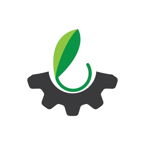 Modello Icona Vettoriale Logo Foglia Ingranaggio — Vettoriale Stock
