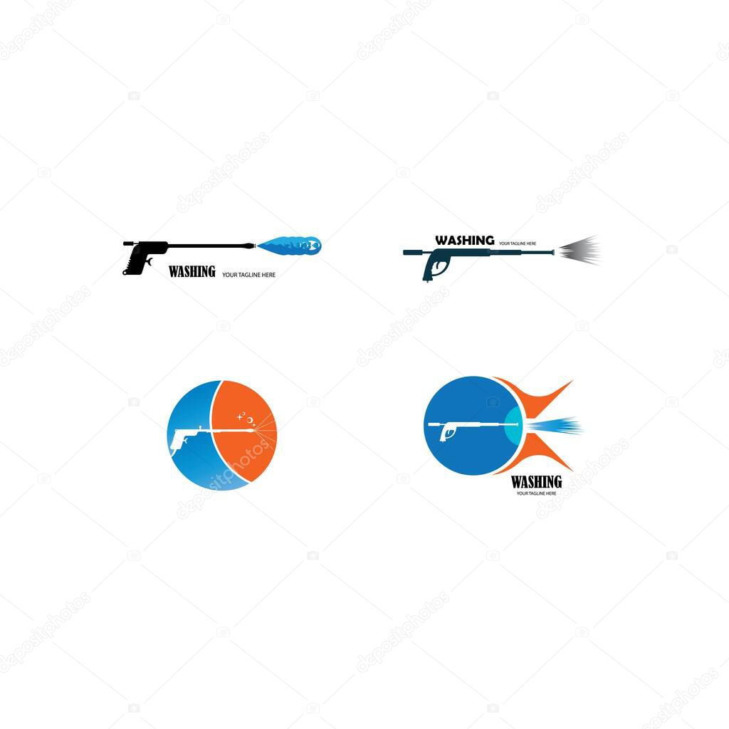 Pressure washing gun logo template. Cleaning vector design. Tools illustration