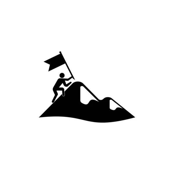 Bandiera Sull Icona Montagna Illustrazione Vettoriale Concetto Successo — Vettoriale Stock