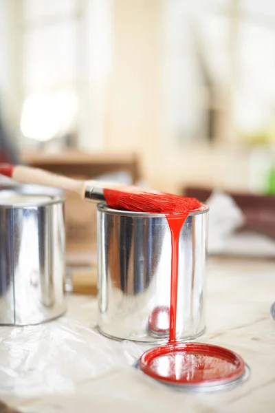Red paint cans — Stock Photo, Image