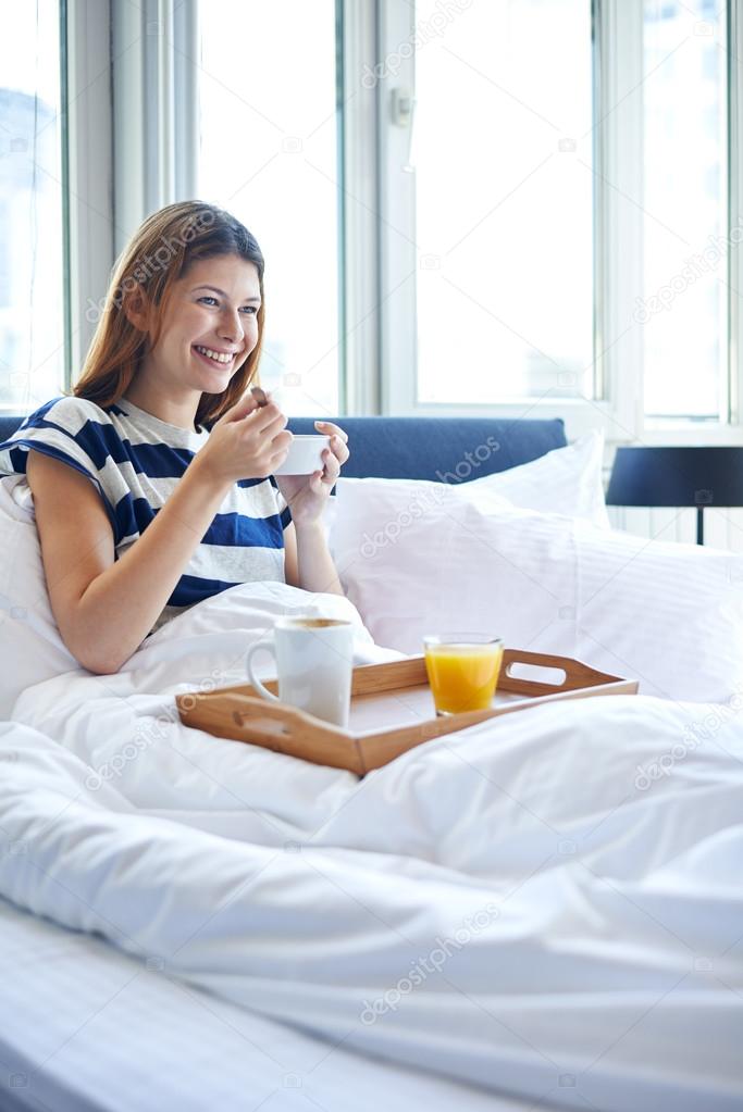 Breakfast in bed for woman