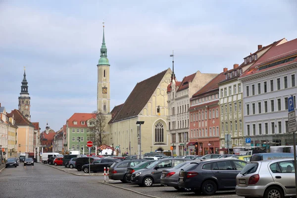 Gorlitz Grlitz Γερμανία Δεκεμβρίου 2018 Δύο Πύργοι Ρολογιών Στην Πλατεία — Φωτογραφία Αρχείου