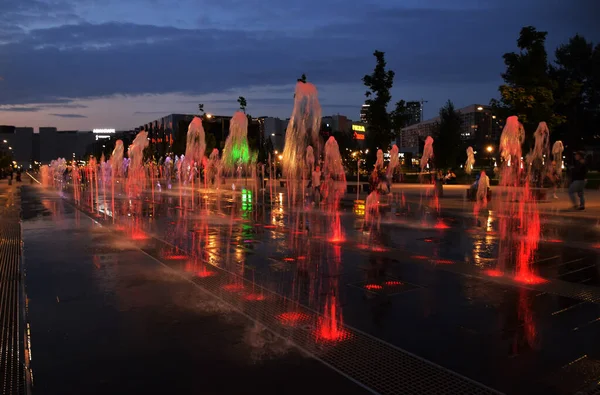 Moscou Russie Août 2021 Cascade Fontaines Avec Illumination Nocturne Dans — Photo