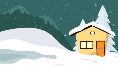 düz tasarım kış mevsimi manzara vektör arkaplan illüstrasyonu