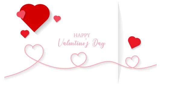 ハートラインで愛とバレンタインデーのイラスト ペーパーカットスタイルベクトルの背景 — ストックベクタ