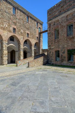 Savona, İtalya. 20 Mayıs 2021. Priamar Kalesi Kalesi 'nin geçit alanının ayrıntıları..