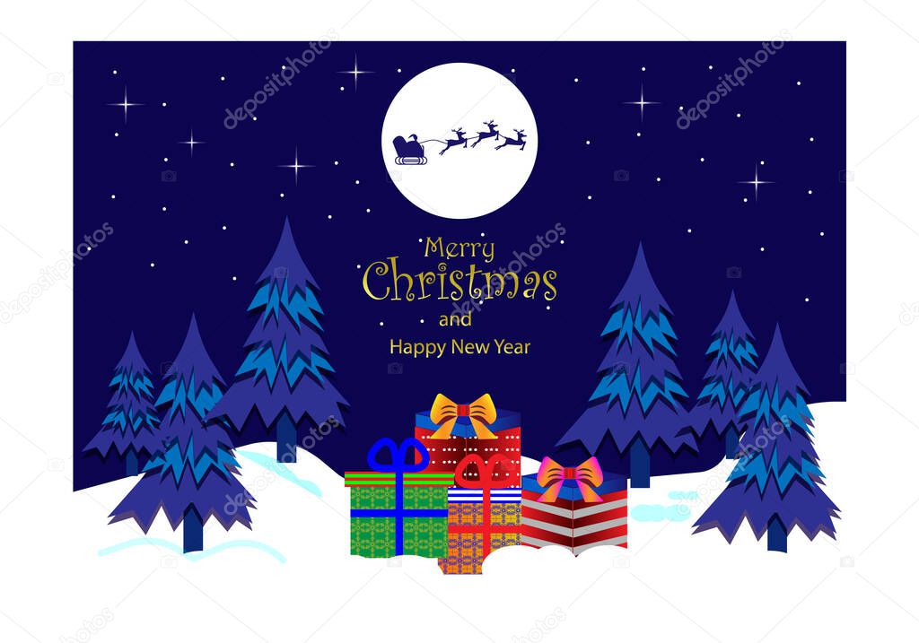 Design Merry Christmas and Happy New Year With Ornament Santa and Gift