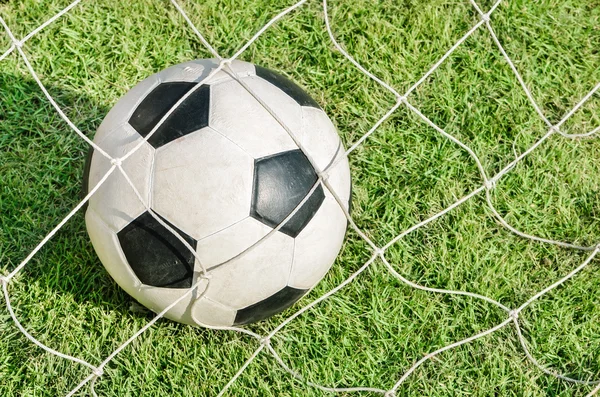 Soccer ball in goal — Stock Photo, Image