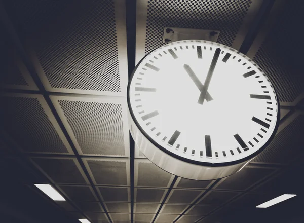 Public clock in railway station, close up — Stock Photo, Image