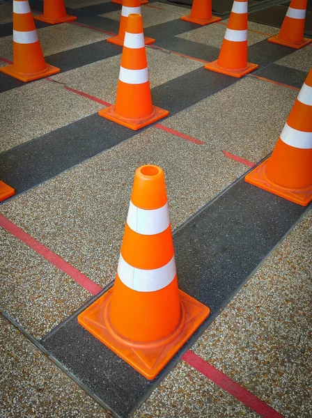 Traffic Plastic Cones Used Instead Standing Order Society Distance — Stock Photo, Image