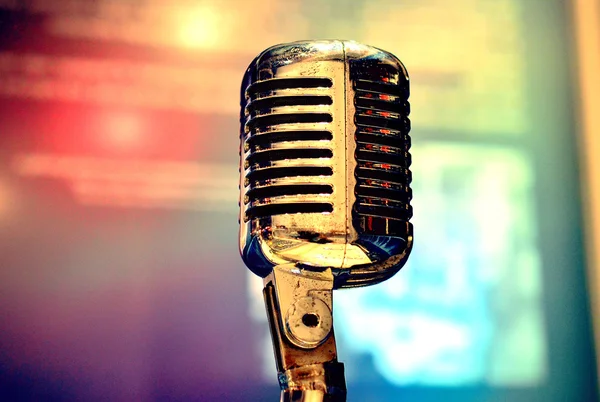 Retro Microphone On Stage — Stock Photo, Image