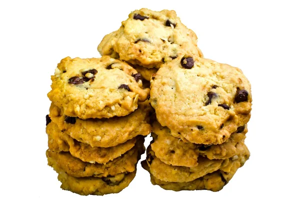 Galletas con chispas de chocolate en mesa de madera. fondo blanco —  Fotos de Stock