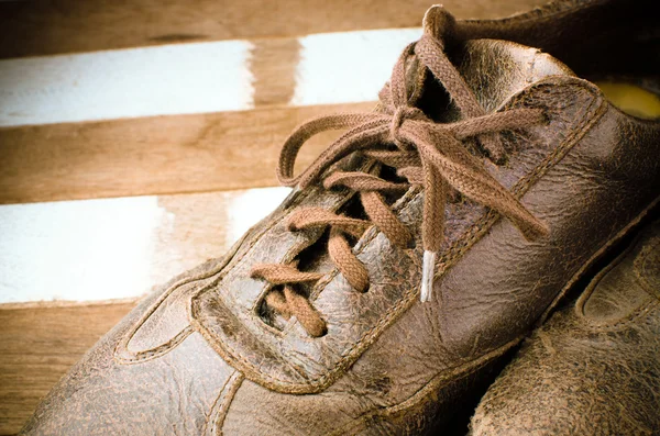 Old leather shoes close up — Stock Photo, Image