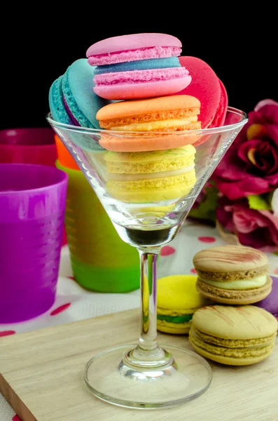 Colorful macaroons in a glass — Stock Photo, Image