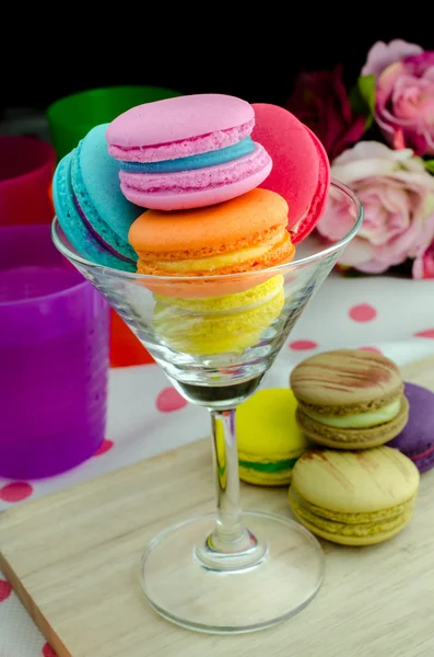 Colorful macaroons in a glass — Stock Photo, Image