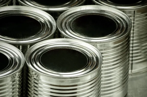 Close up of tin cans for food — Stock Photo, Image