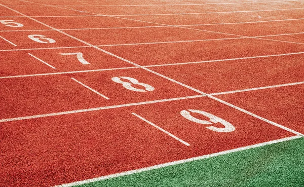 Starting point with running track lane Numbers — Stock Photo, Image