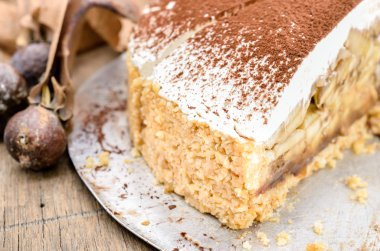 Banoffee pasta yumuşak ışık ahşap tablo