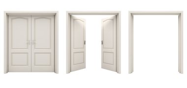  Open white double door isolated on a white background. clipart