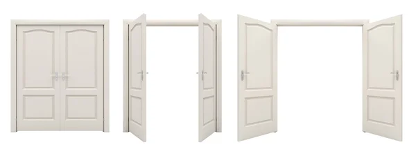 Beyaz bir arka plan üzerinde izole açık beyaz çift kanatlı kapı.